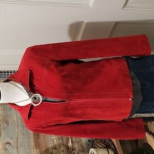 Yvonne de Marie Vintage Red Leather Suede Zip Up Front Moto Jacket Women Size 8
